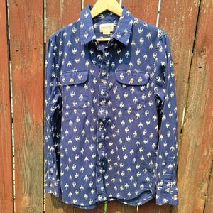 Obey Propaganda Mens S Blue White Bird Print Cotton Button Down Shirt Long SLV